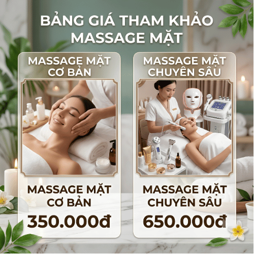 Bảng giá tham khảo massage mặt cơ bản và massage mặt chuyên sâu