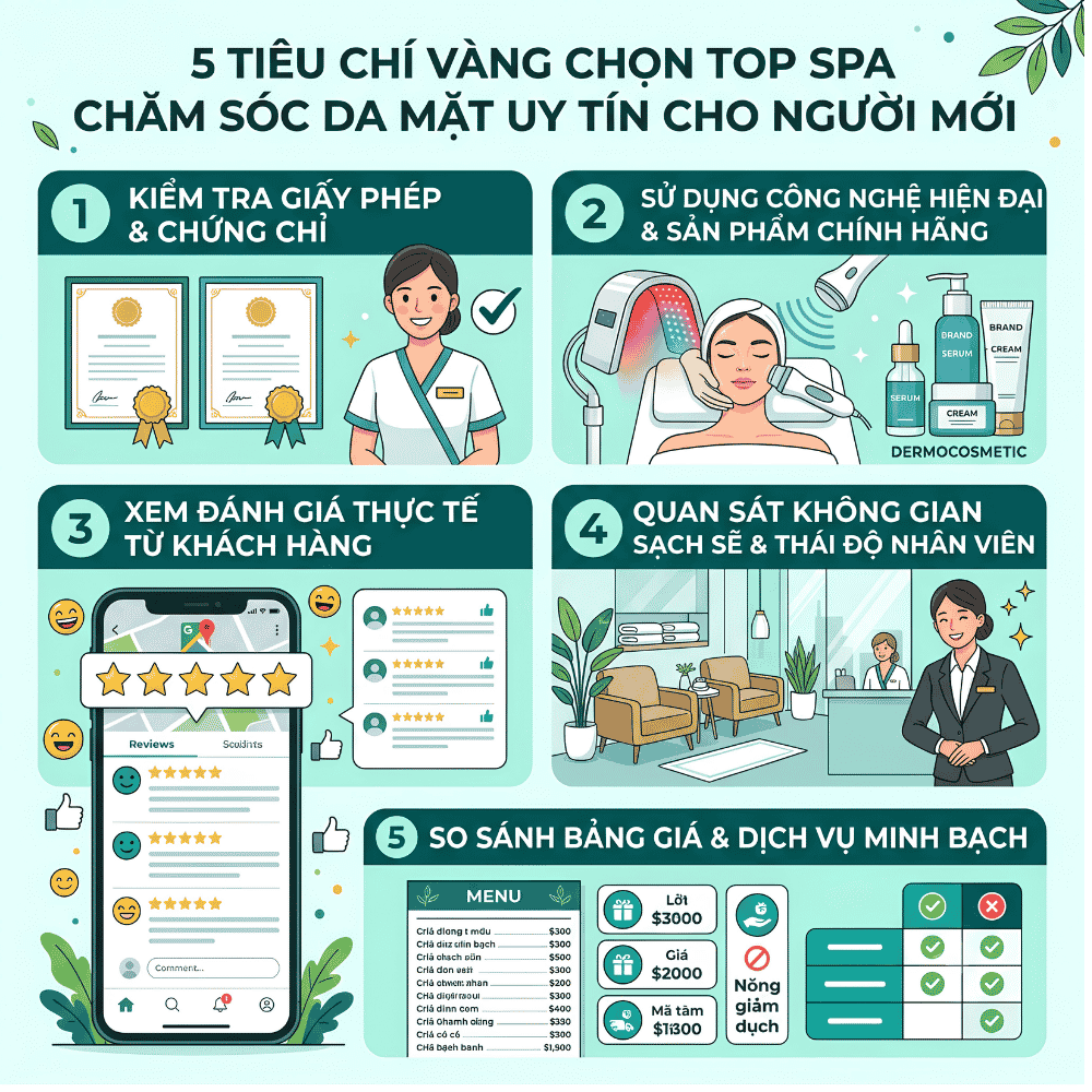 5 tiêu chí vàng để chọn top spa chăm sóc da mặt uy tín cho người mới
