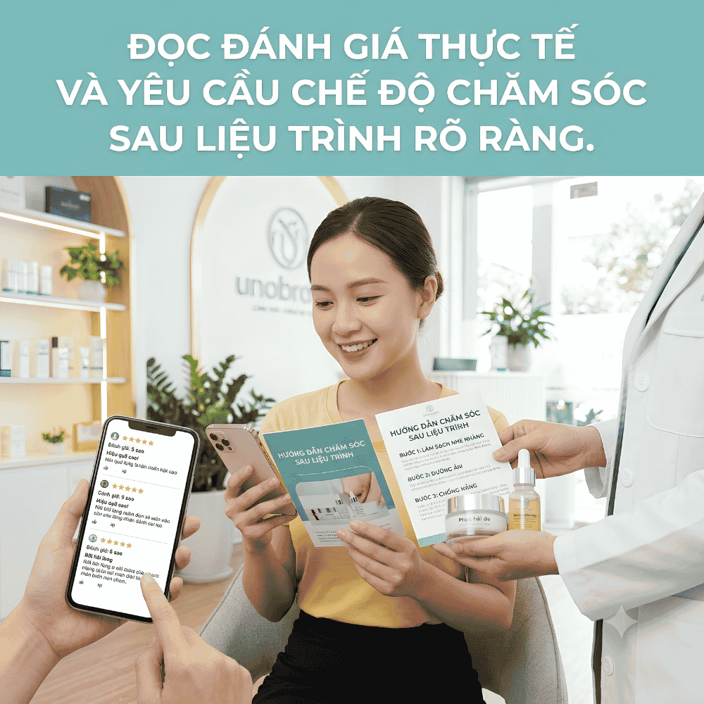 Đọc đánh giá thực tế và yêu cầu chế độ chăm sóc sau liệu trình rõ ràng.