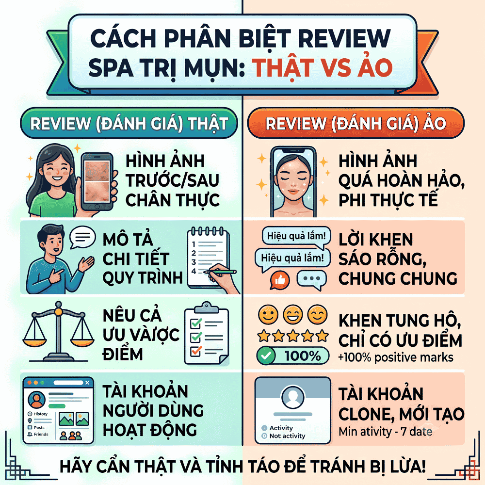 Cách phân biệt review spa trị mụn thật và review spa trị mụn ảo để tránh bị lừa