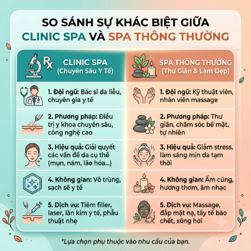 Bảng so sánh sự khác biệt giữa clinic spa và spa thông thường