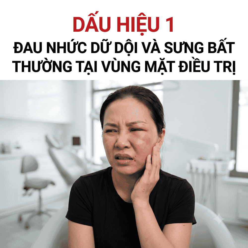 Dấu hiệu 1: Đau nhức dữ dội và sưng bất thường tại vùng điều trị