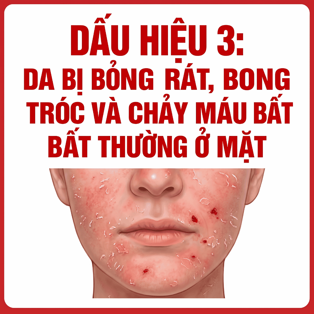 Dấu hiệu 3: Da bị bỏng rát, bong tróc và chảy máu bất thường