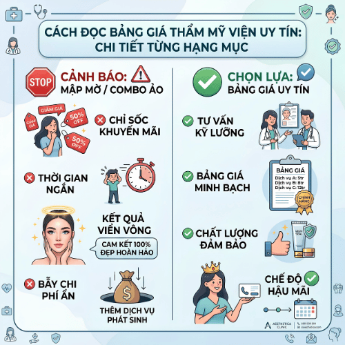Cách đọc bảng giá thẩm mỹ viện uy tín chi tiết từng hạng mục