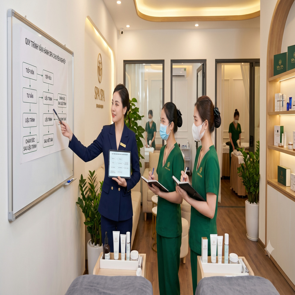 Hình ảnh quản lý nhân sự spa chuyên nghiệp với quy trình vận hành rõ ràng