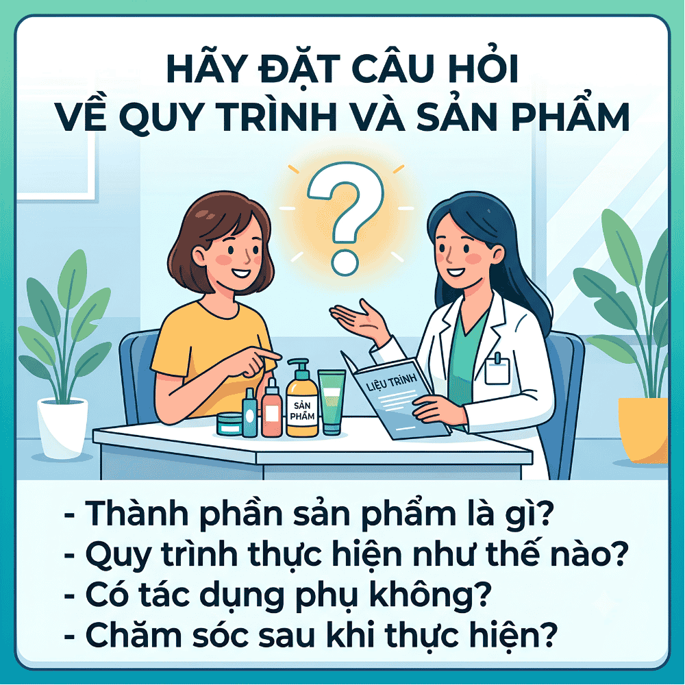 Đặt câu hỏi về quy trình và sản phẩm trước khi thực hiện liệu trình.