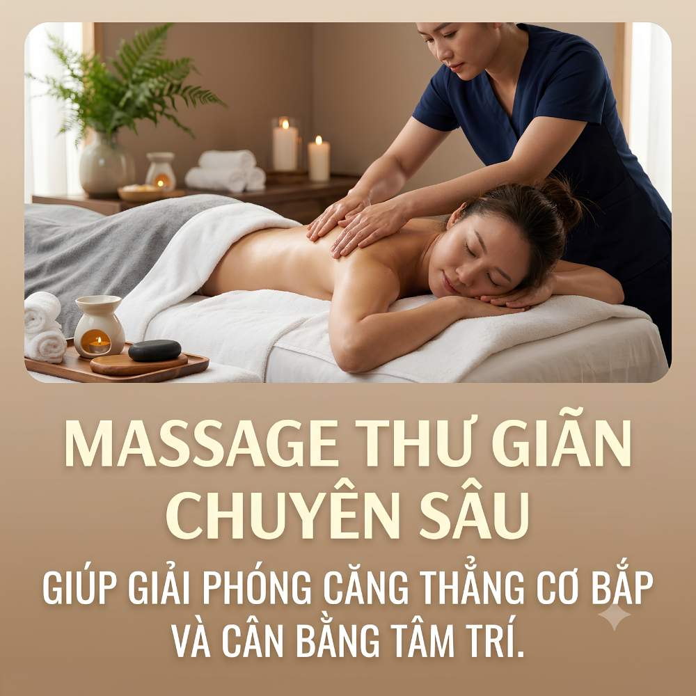 Massage thư giãn chuyên sâu giúp giải phóng căng thẳng cơ bắp và cân bằng tâm trí.