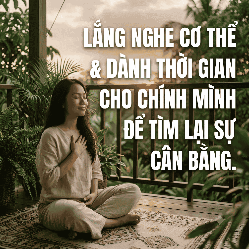 Lắng nghe cơ thể và dành thời gian cho chính mình để tìm lại sự cân bằng.
