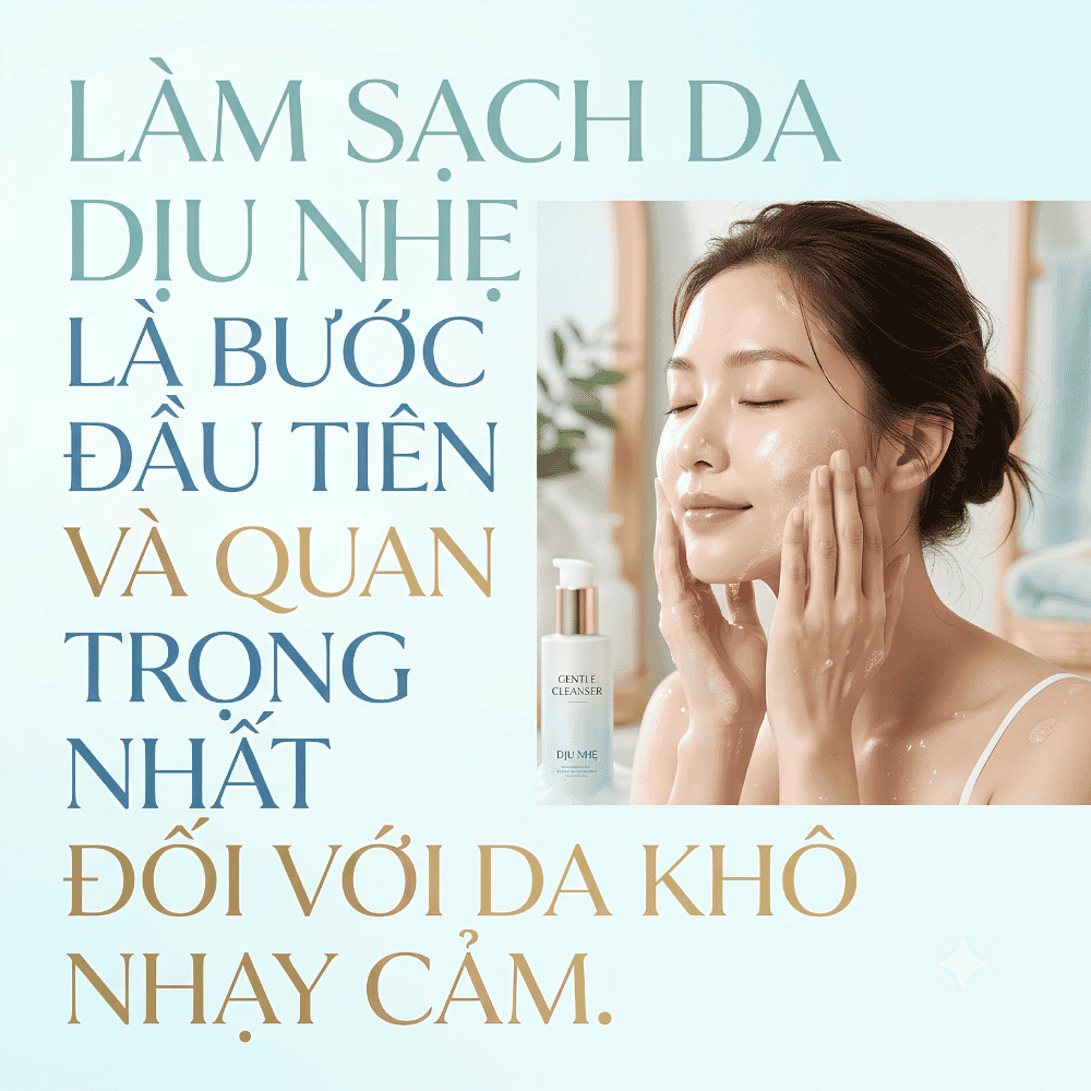 Làm sạch da dịu nhẹ là bước đầu tiên và quan trọng nhất đối với da khô nhạy cảm.
