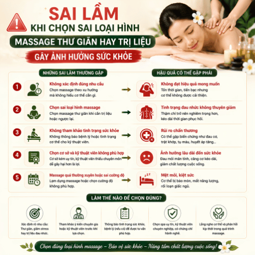 Sai lầm khi chọn sai loại hình massage thư giãn hay trị liệu gây ảnh hưởng sức khỏe