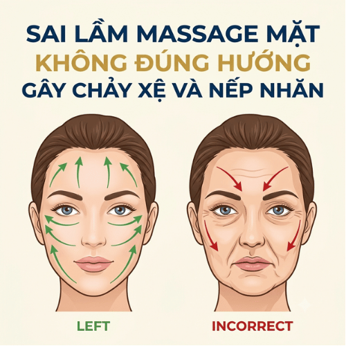 Sai lầm massage mặt không đúng hướng gây chảy xệ và nếp nhăn