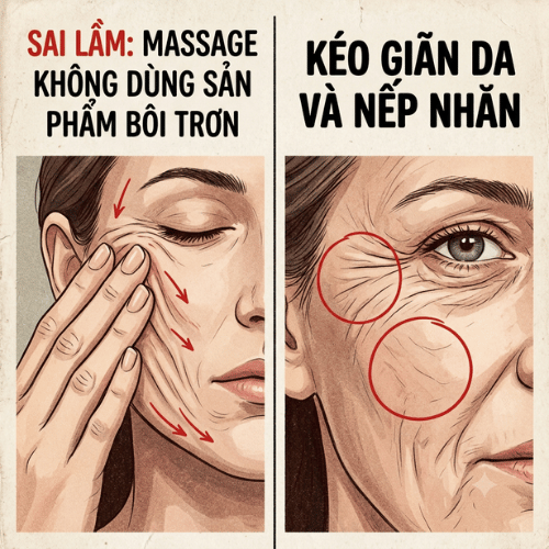 Sai lầm massage mặt không dùng sản phẩm bôi trơn gây kéo giãn da và nếp nhăn