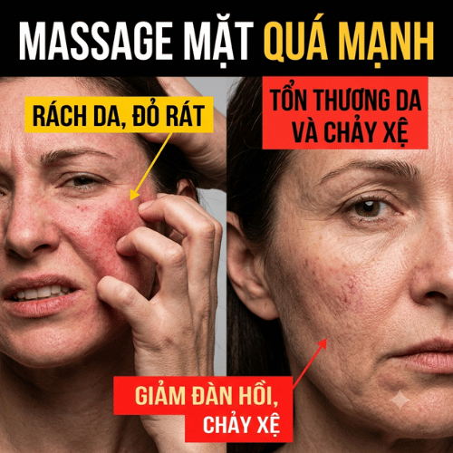 Sai lầm massage mặt quá mạnh gây tổn thương da và chảy xệ