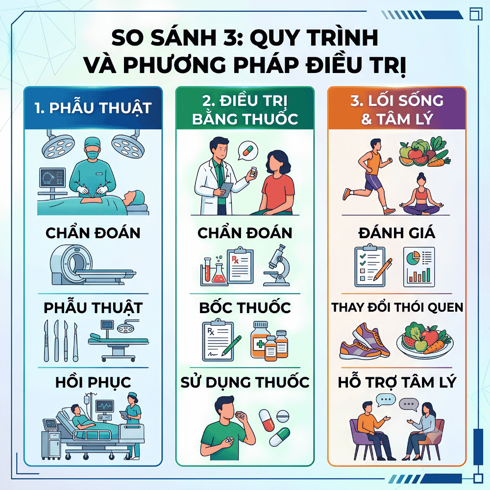So sánh 3: Quy trình và phương pháp điều trị