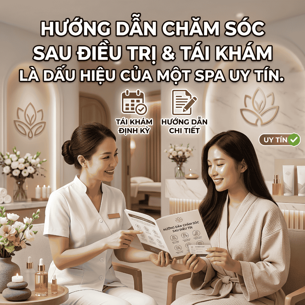Hướng dẫn chăm sóc sau điều trị và tái khám là dấu hiệu của một spa uy tín.