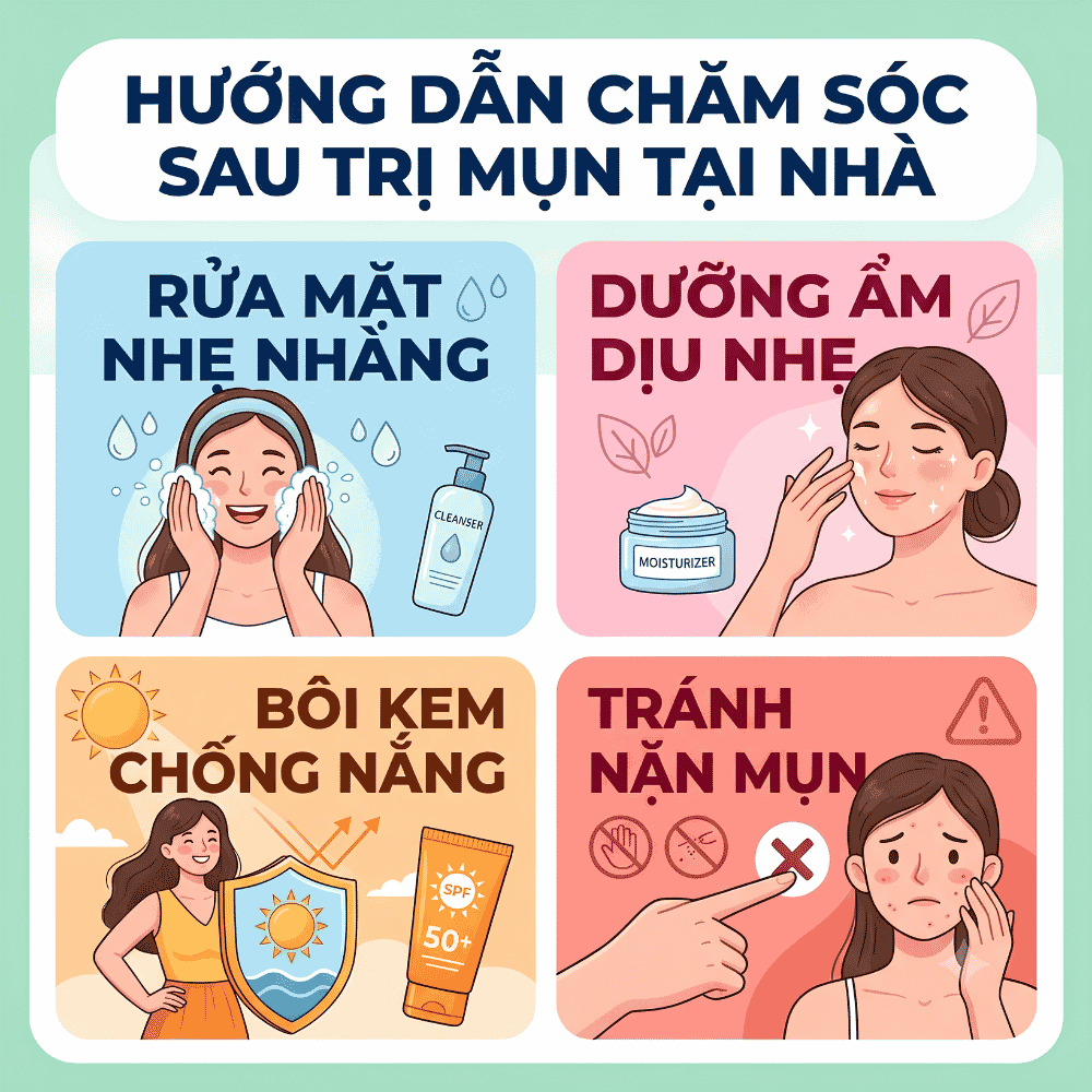 Hướng dẫn chăm sóc sau trị mụn tại nhà.