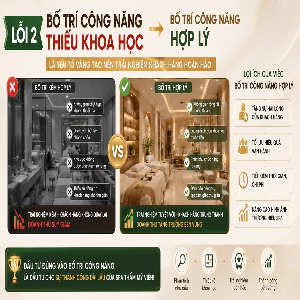  Lỗi bố trí công năng trong thiết kế spa thẩm mỹ viện gây mất thiện cảm với khách hàng