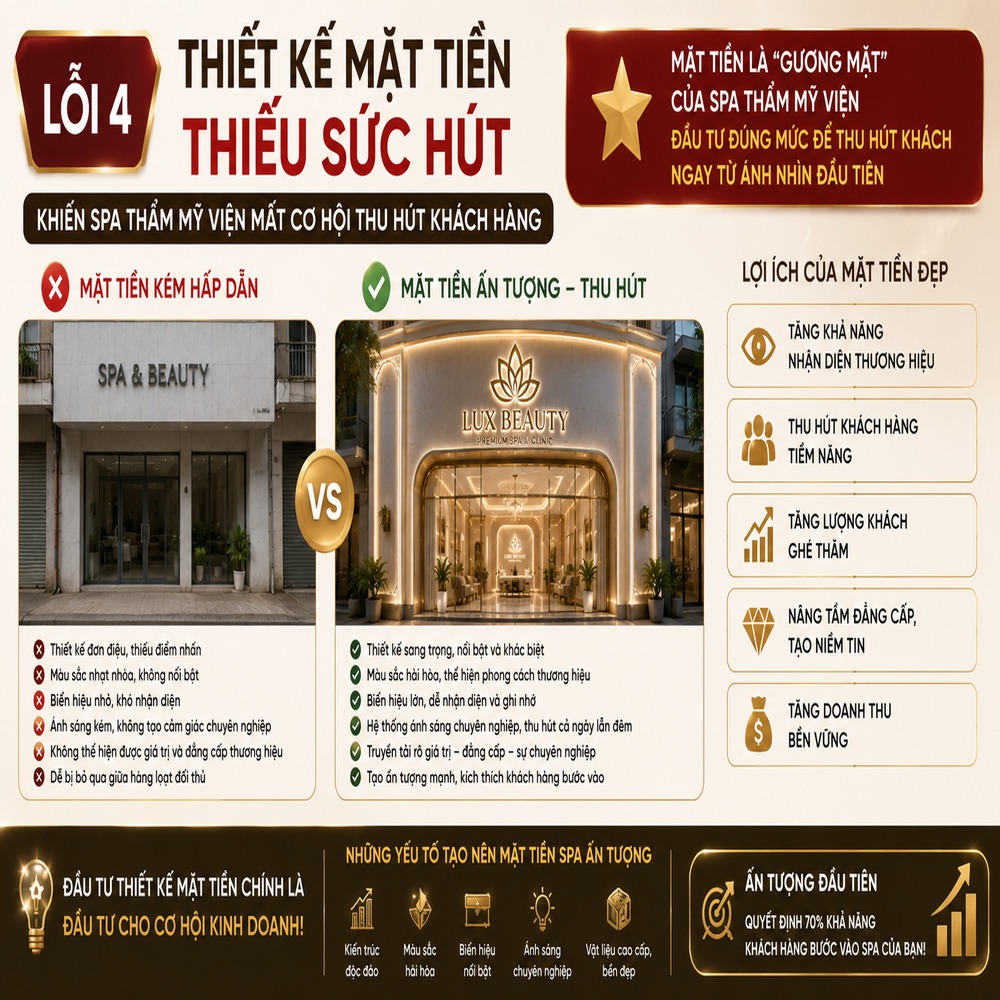  Lỗi thiết kế mặt tiền thiếu sức hút khiến spa thẩm mỹ viện mất cơ hội thu hút khách hàng
