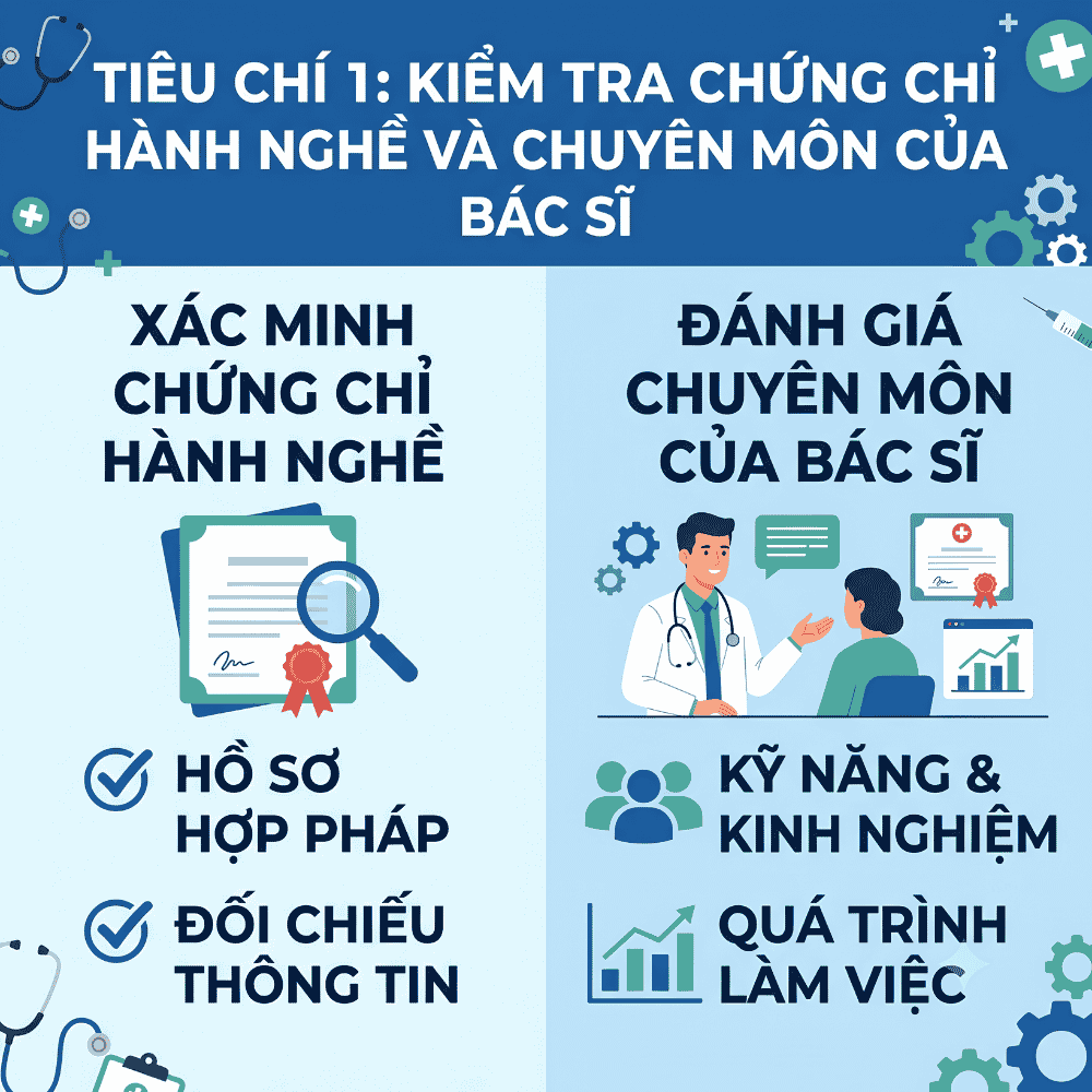 Tiêu chí 1: Kiểm tra chứng chỉ hành nghề và chuyên môn của bác sĩ
