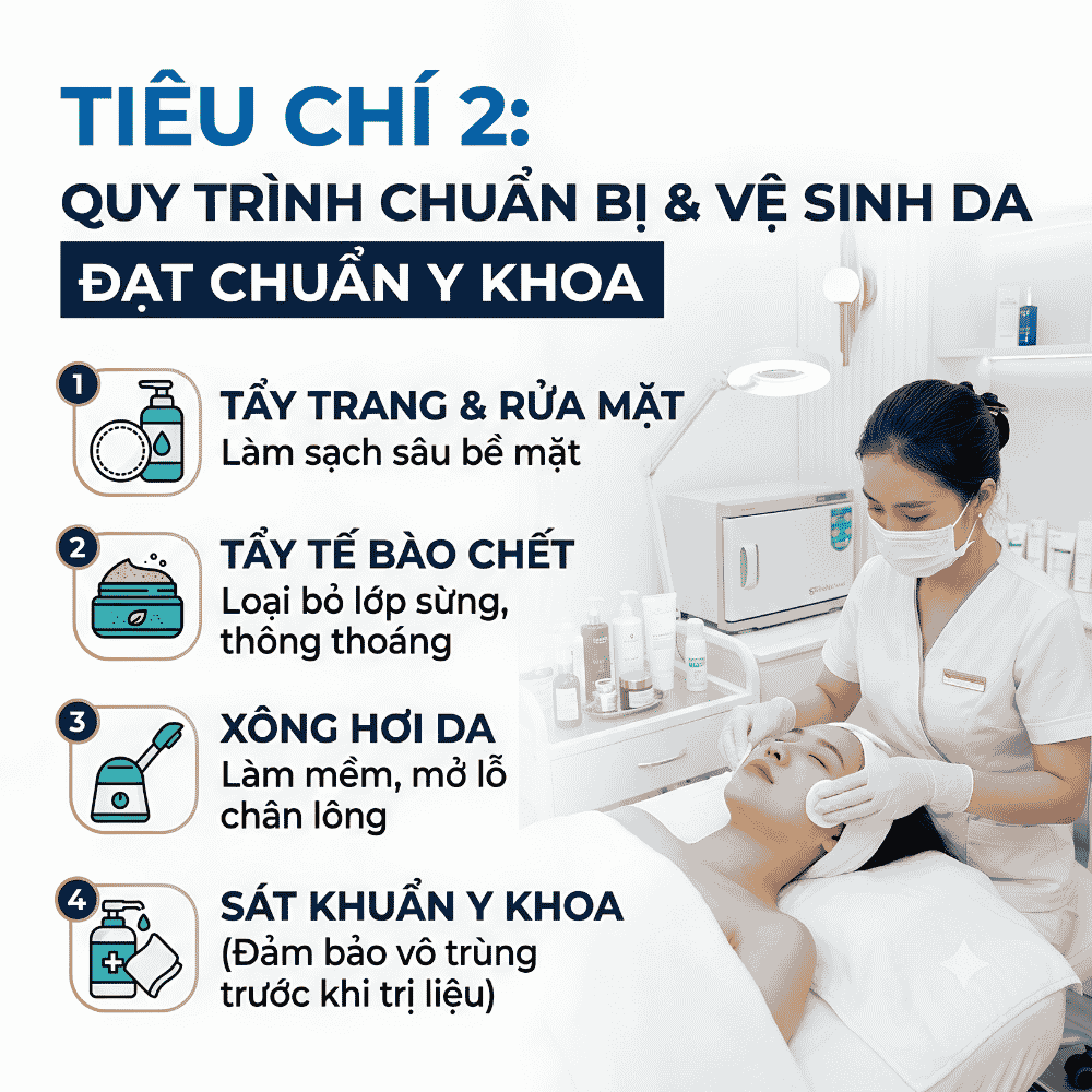 Tiêu chí 2: Quy trình chuẩn bị và vệ sinh da đạt chuẩn y khoa