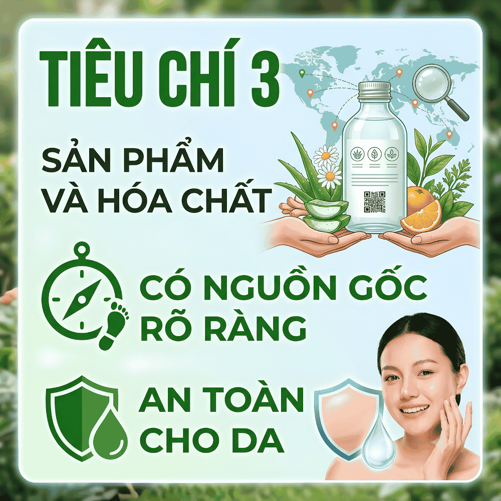Tiêu chí 3: Sản phẩm và hóa chất có nguồn gốc rõ ràng, an toàn cho da