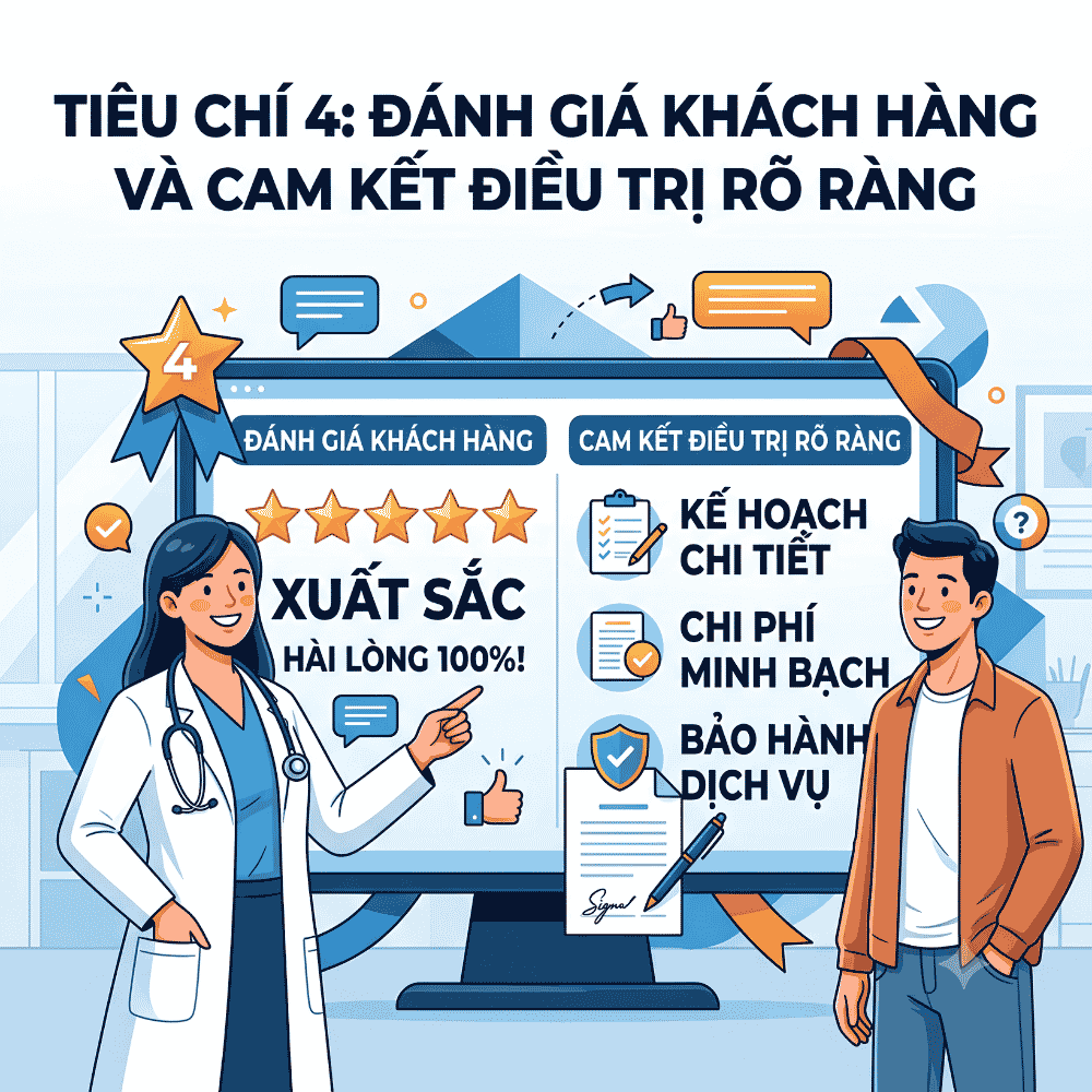 Tiêu chí 4: Đánh giá khách hàng và cam kết điều trị rõ ràng