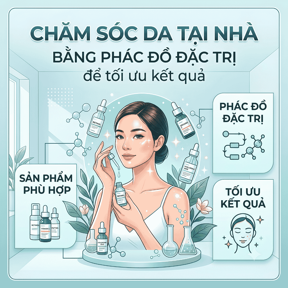Chăm sóc da tại nhà bằng phác đồ đặc trị để tối ưu kết quả điều trị.