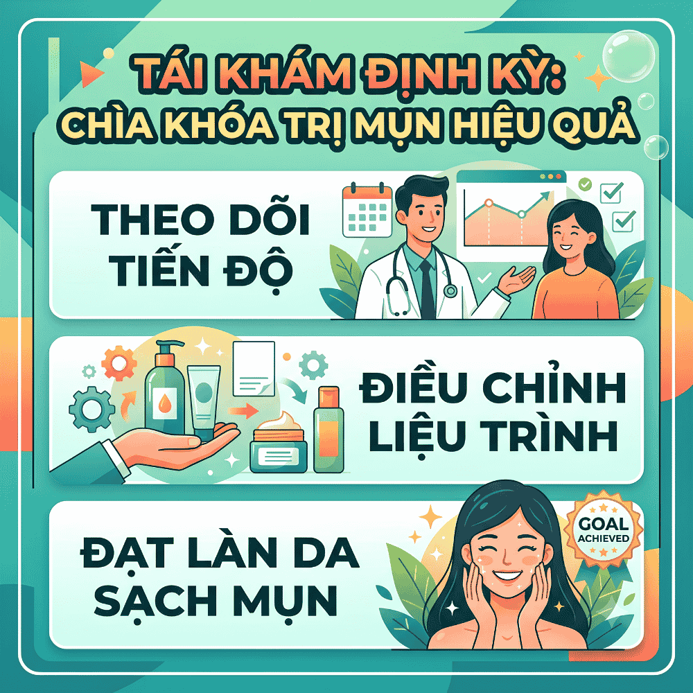 Tái khám định kỳ để điều chỉnh liệu trình và theo dõi tiến độ điều trị mụn.